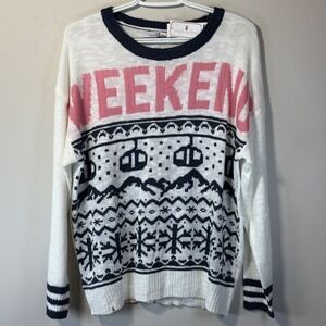 Simply Southern Weekend Ski Lift Sweater Women S/M White NWT Graphic Knit Skiing